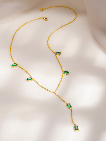 925 Fine Silver Emerald Drop Y-Shape Necklace
