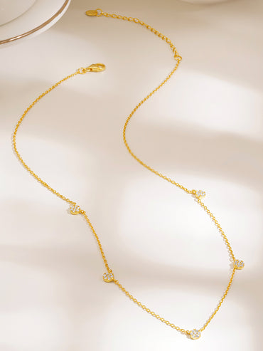 925 Fine Silver Round Cluster Charm Necklace