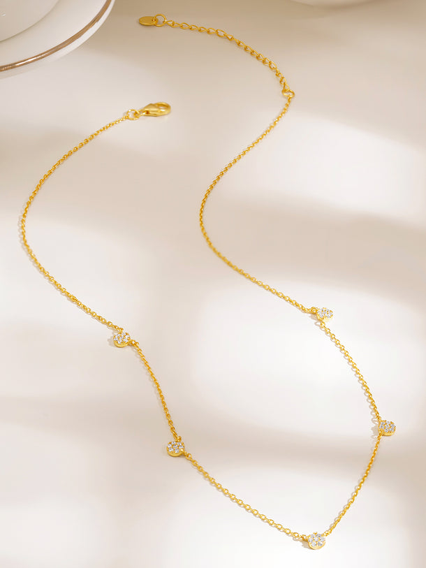 925 Fine Silver Round Cluster Charm Necklace