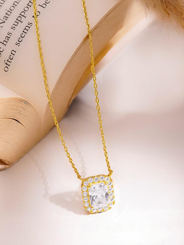 925 Fine Silver Cushion Halo Diamond Pendant Necklace