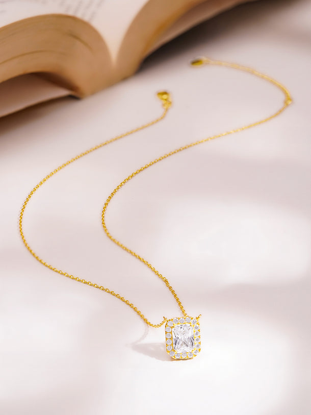 925 Fine Silver Cushion Halo Diamond Pendant Necklace