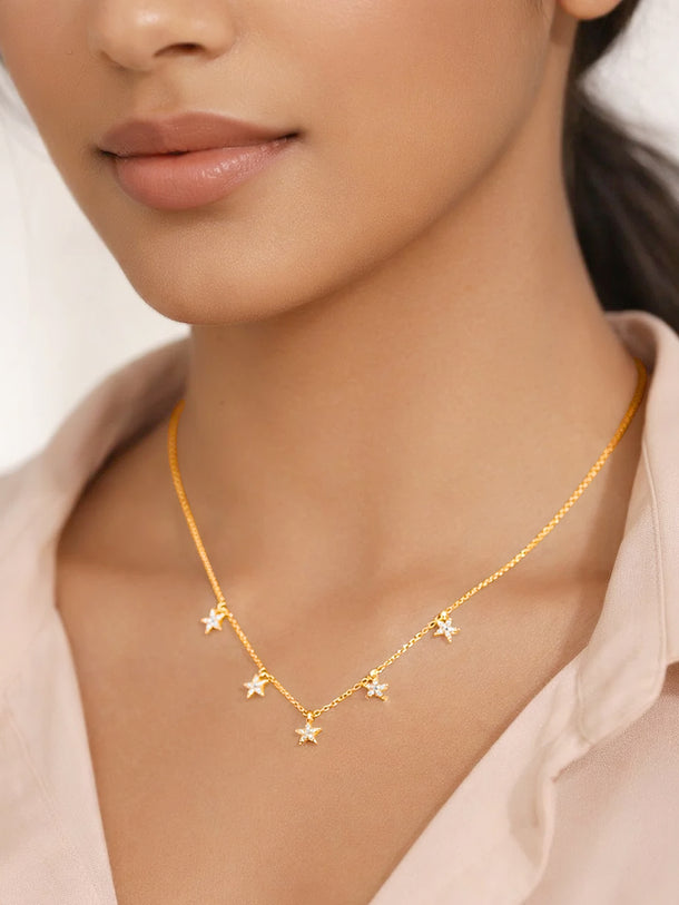 925 Fine Silver Sparkling Star Charm Necklace