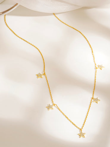 925 Fine Silver Sparkling Star Charm Necklace