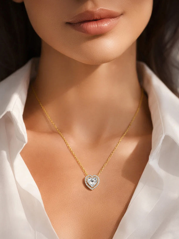 925 Fine Silver Sparkling Heart Diamond Necklace
