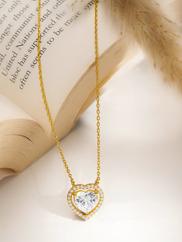 925 Fine Silver Sparkling Heart Diamond Necklace