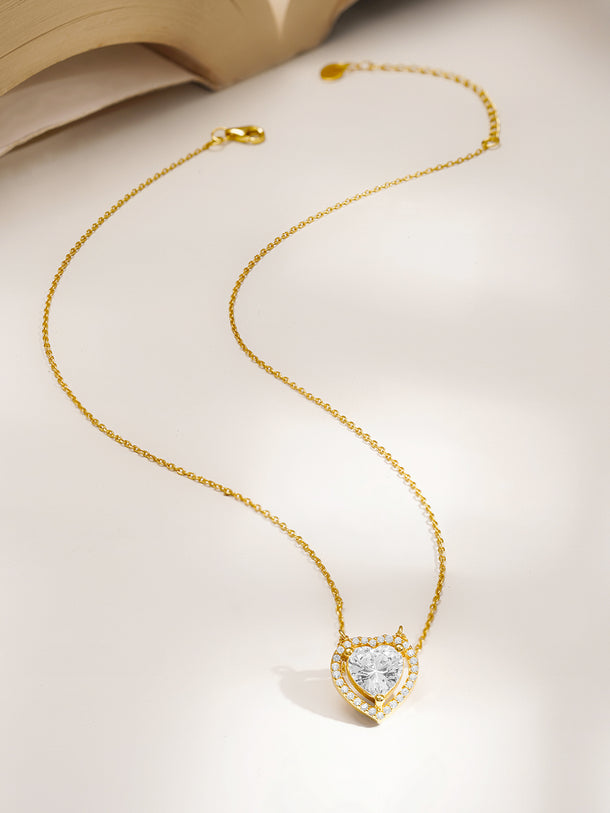 925 Fine Silver Sparkling Heart Diamond Necklace