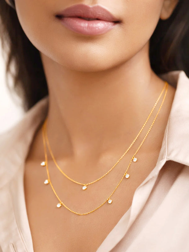 925 Fine Silver Layered Crystal Charm Necklace