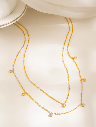 925 Fine Silver Layered Crystal Charm Necklace