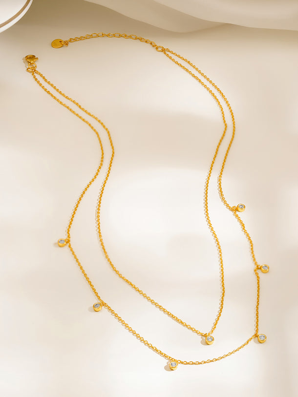 925 Fine Silver Layered Crystal Charm Necklace