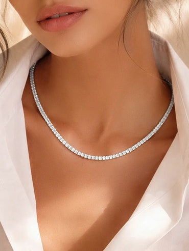 925 Fine Silver Crystal Shine Tennis Chain Necklace