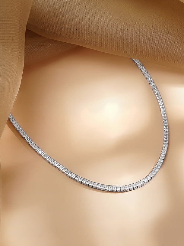 925 Fine Silver Crystal Shine Tennis Chain Necklace