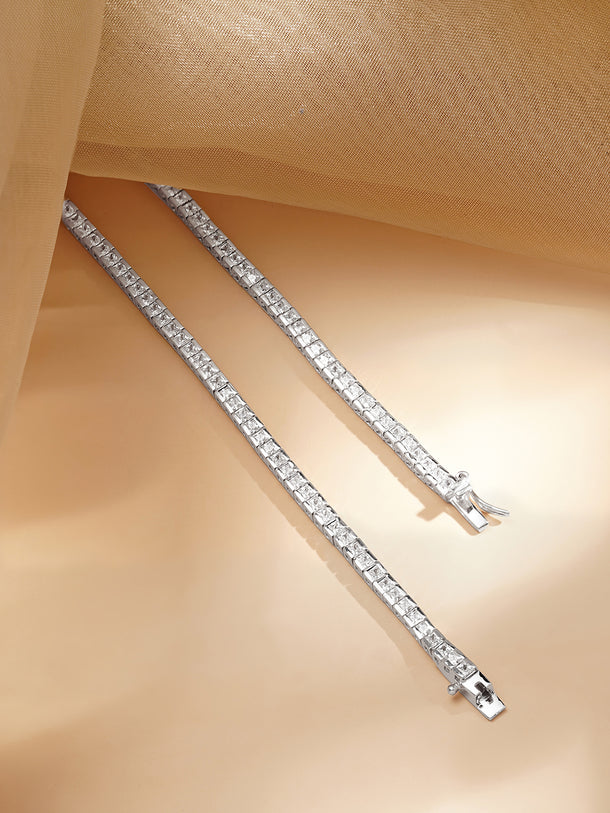 925 Fine Silver Crystal Shine Tennis Chain Necklace