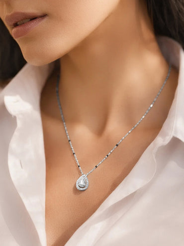 925 Fine Silver Tear Drop Pendant Necklace