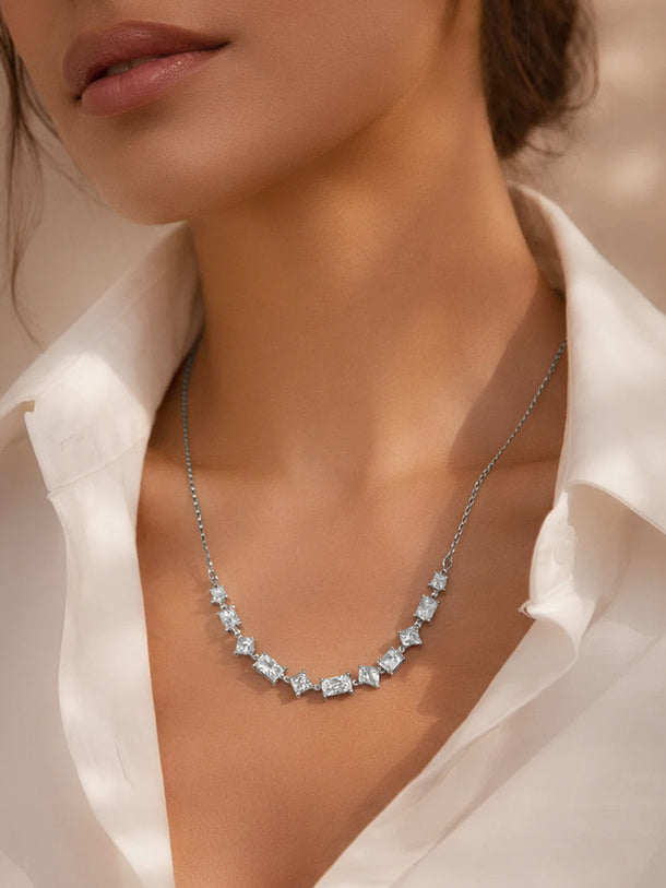 925 Fine Silver Multi Charm Crystal Necklace