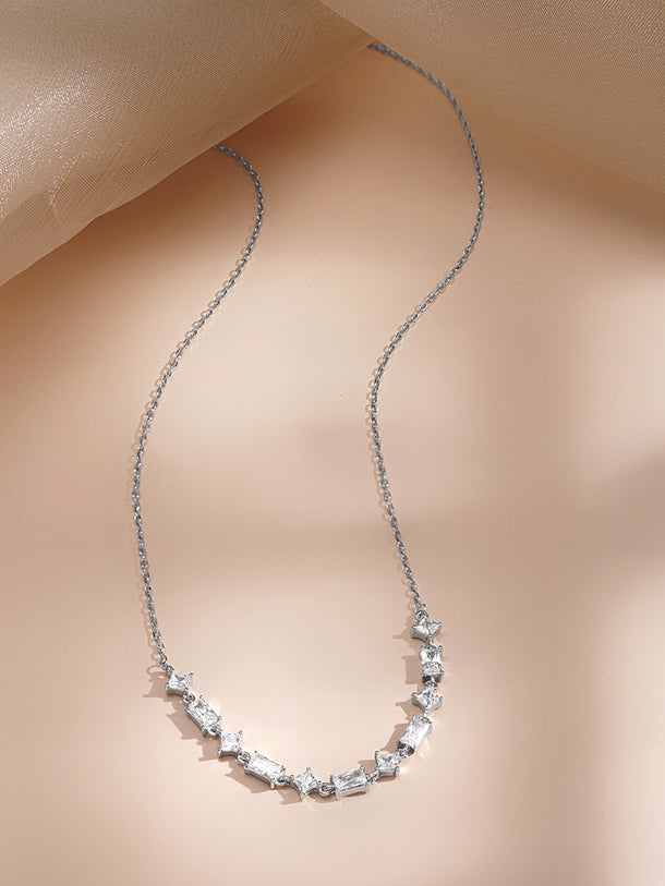 925 Fine Silver Multi Charm Crystal Necklace