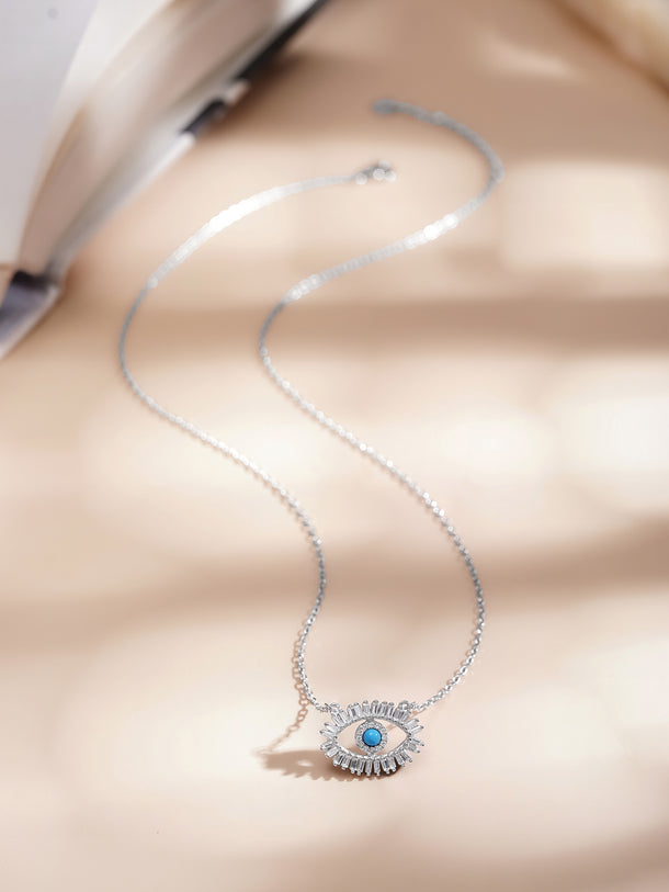925 Fine Silver Turkish Evil Eye Charm Necklace