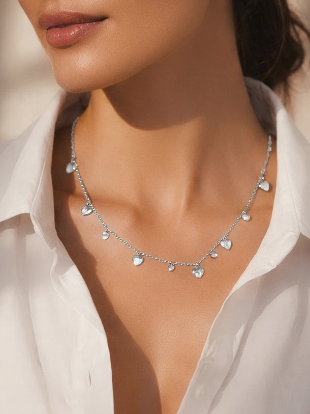 925 Fine Silver Mini Heart Crystal Charm Necklace