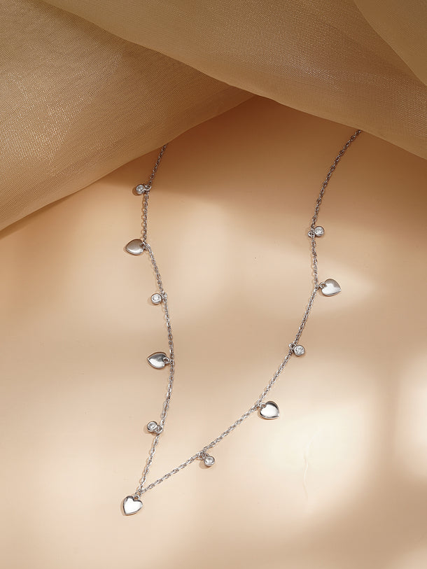 925 Fine Silver Mini Heart Crystal Charm Necklace