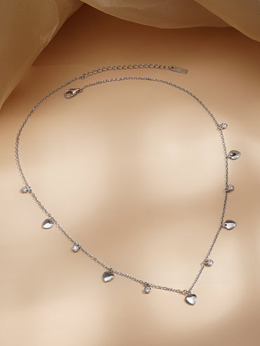 925 Fine Silver Mini Heart Crystal Charm Necklace