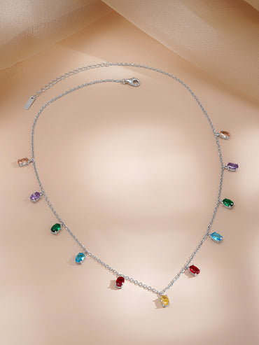 925 Fine Silver Teardrop Crystal Charm Necklace