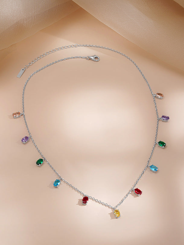 925 Fine Silver Teardrop Crystal Charm Necklace