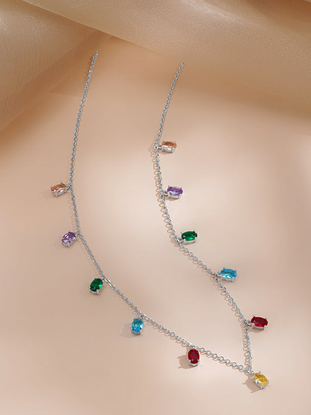 925 Fine Silver Teardrop Crystal Charm Necklace