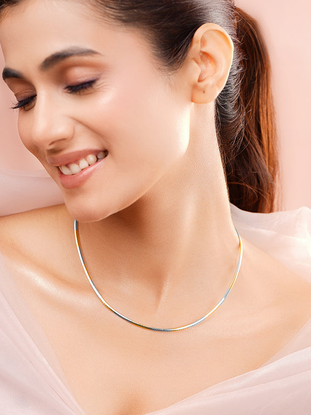 925 Fine Silver Dual Tone Sleek Choker Necklace