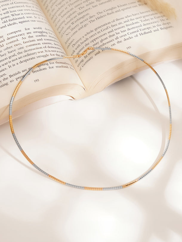 925 Fine Silver Dual Tone Sleek Choker Necklace