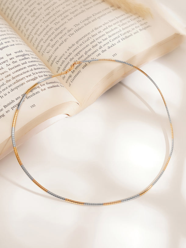 925 Fine Silver Dual Tone Sleek Choker Necklace