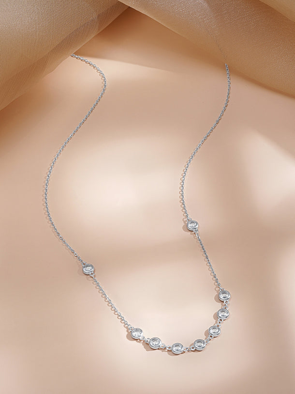 925 Fine Silver Crystal Charm Necklace
