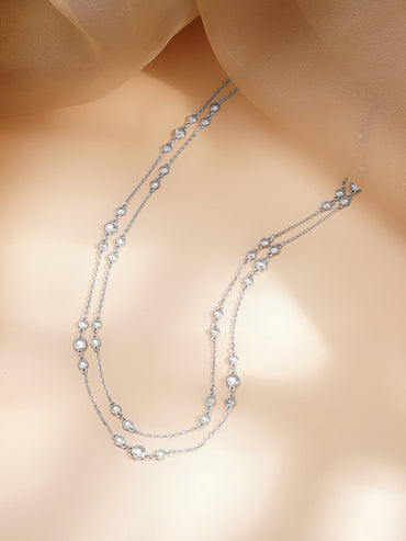 925 Fine Silver Dual Layer Crystal Necklace