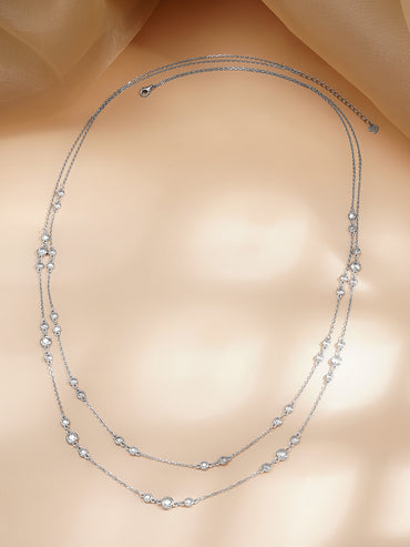 925 Fine Silver Dual Layer Crystal Necklace