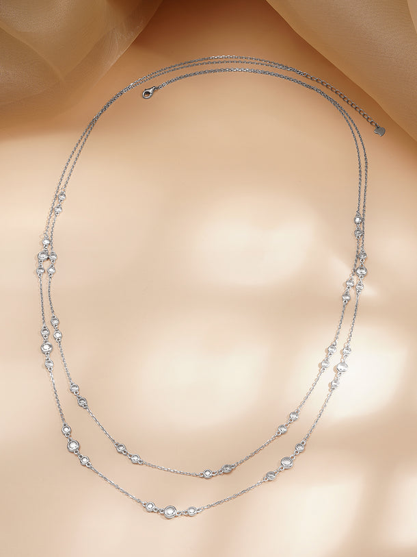 925 Fine Silver Dual Layer Crystal Necklace