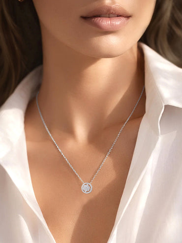 925 Fine Silver Bloom Diamond Pendant Necklace