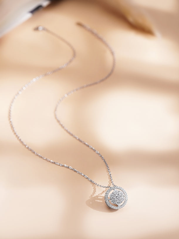 925 Fine Silver Bloom Diamond Pendant Necklace
