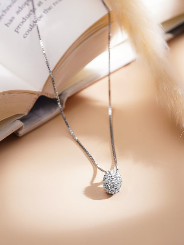 925 Fine Silver Solitaire Crystal Pendant Necklace
