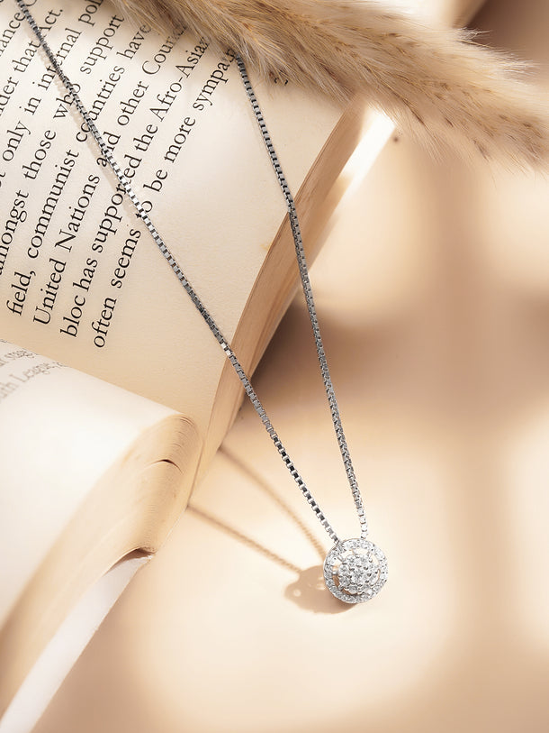 925 Fine Silver Crystal Halo Solitare Pendant Necklace