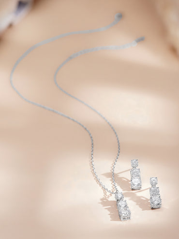 925 Fine Silver Diamond Cascade Pendant Set