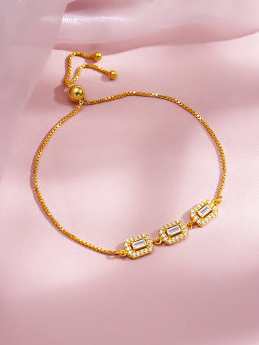 925 Fine Silver Crystal Diamond Adjustable Bracelet