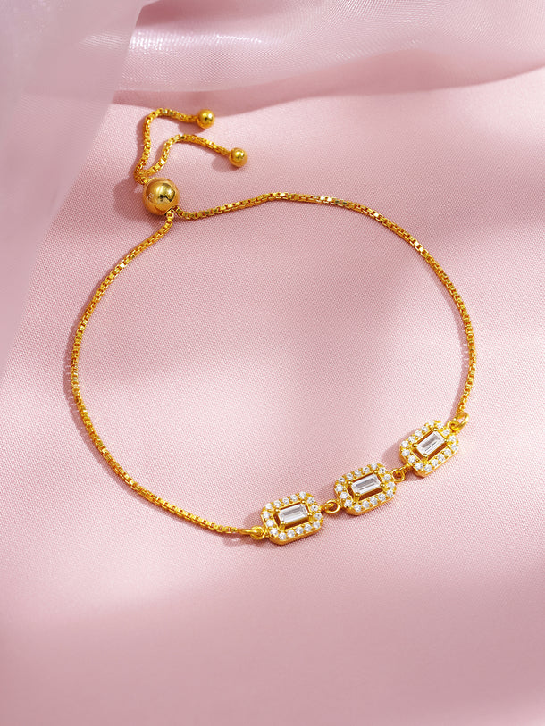 925 Fine Silver Crystal Diamond Adjustable Bracelet