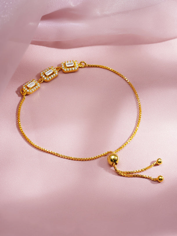 925 Fine Silver Crystal Diamond Adjustable Bracelet