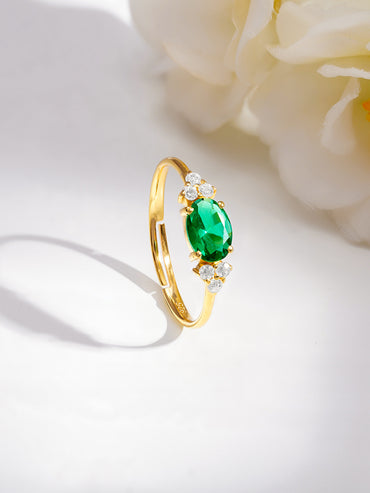 925 Fine  Silver Emerald Glow Statement Ring