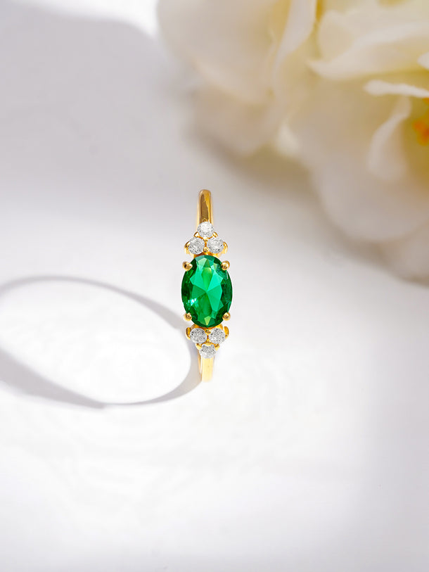 925 Fine  Silver Emerald Glow Statement Ring