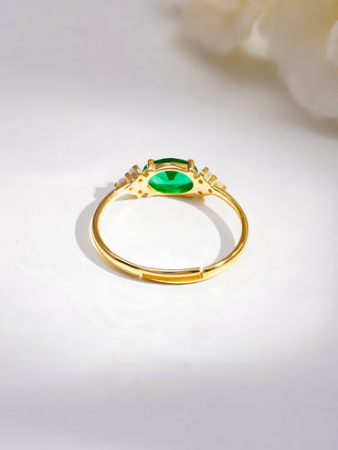 925 Fine  Silver Emerald Glow Statement Ring