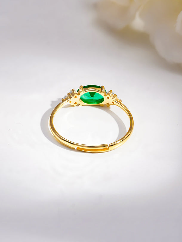 925 Fine  Silver Emerald Glow Statement Ring