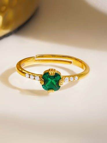 925 Fine  Silver Emerald Charm Ring