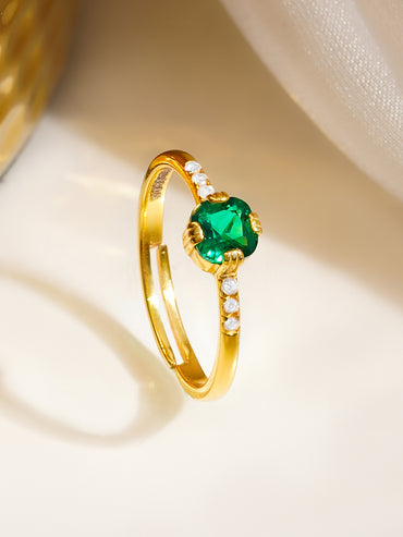 925 Fine  Silver Emerald Charm Ring