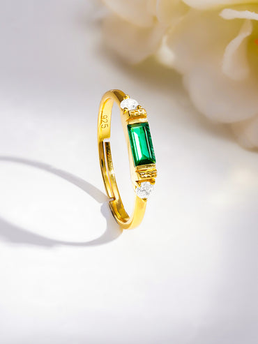 925 Fine  Silver Emerald Glow Minimal Ring