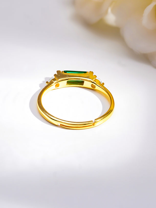 925 Fine  Silver Emerald Glow Minimal Ring