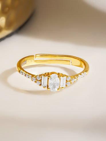 925 Fine  Silver Crystal Glow Statement Ring